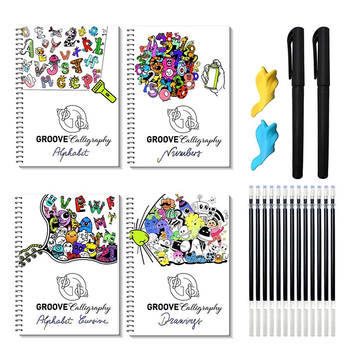 4 Pcs English Version Of Children's Groove Calligraphy and Pen